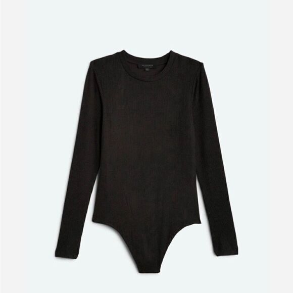 AllSaints Black Molly Back Cutout Ribbed Knit Long Sleeve Bodysuit NWT Size 8 - Picture 1 of 9